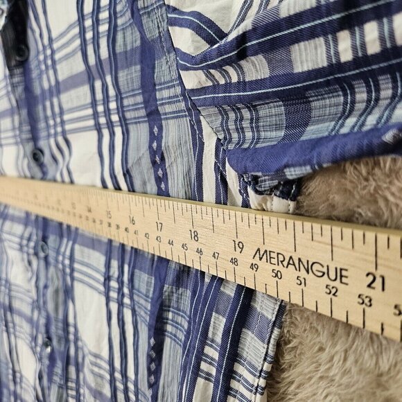 Robert Graham Button-Down Shirt Blue And White Plaid Short Sleeve Men's Size XS - Picture 4 of 10